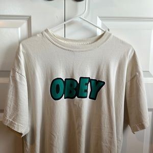 Obey tshirt. Worn. Green logo